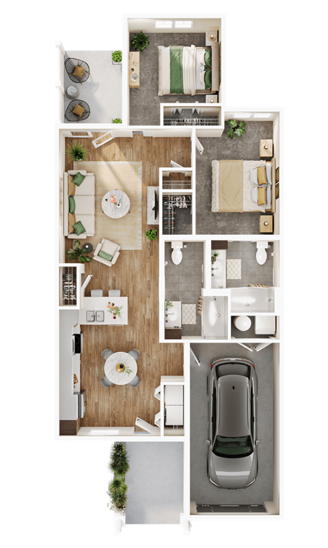 Floor plan for 2 beds, 2 baths, 1017 sqft